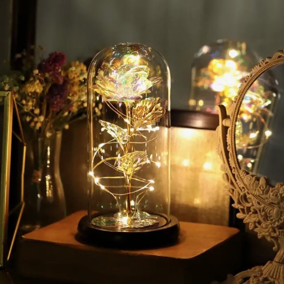 Beauty and the Beast Colorful Artificial Rose in Glass Dome Eternal Flower - Picture 3 of 3